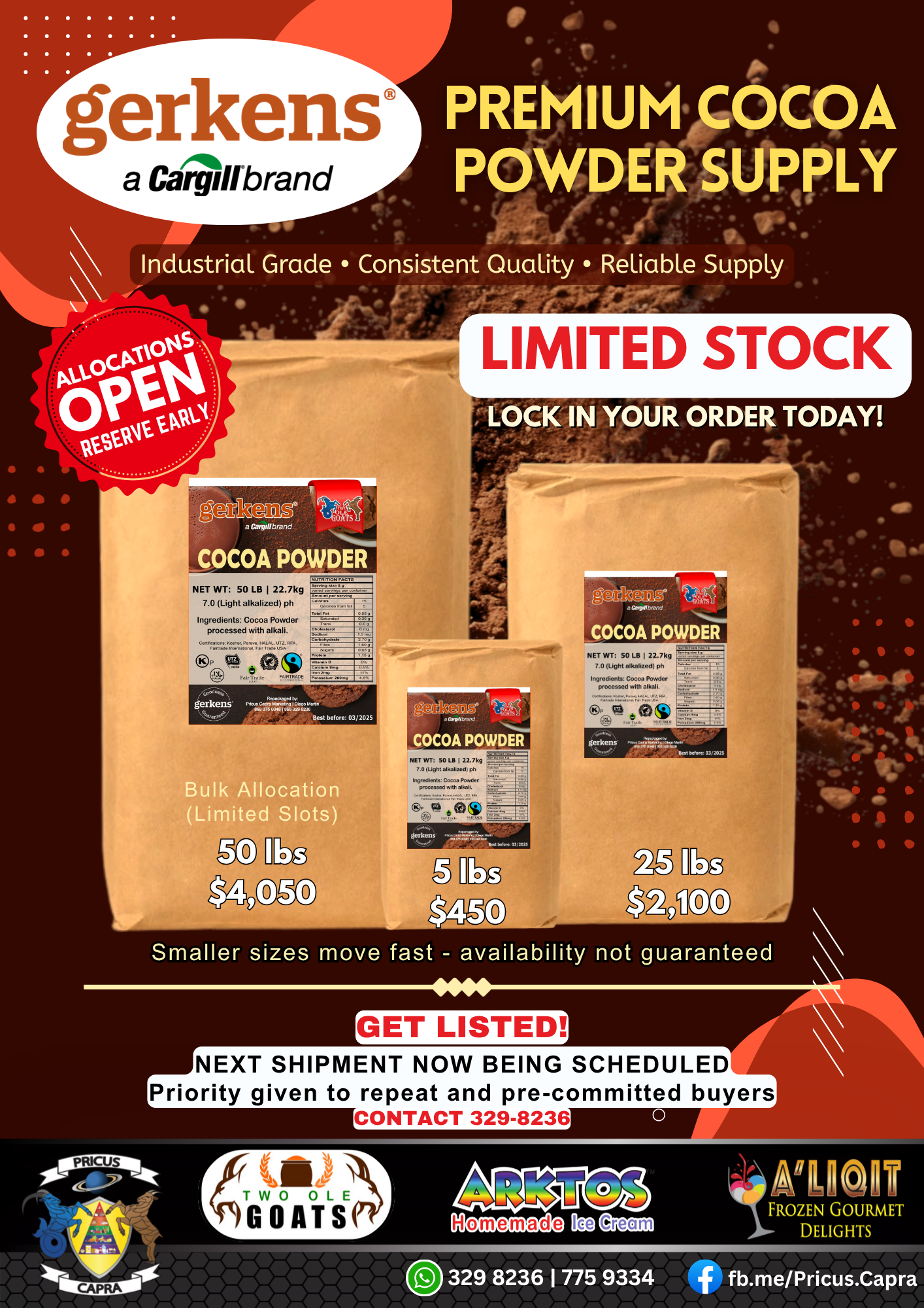 Gerkens 2026 wholesale flyer — 5lb $450, 25lb $2100, 50lb $4050